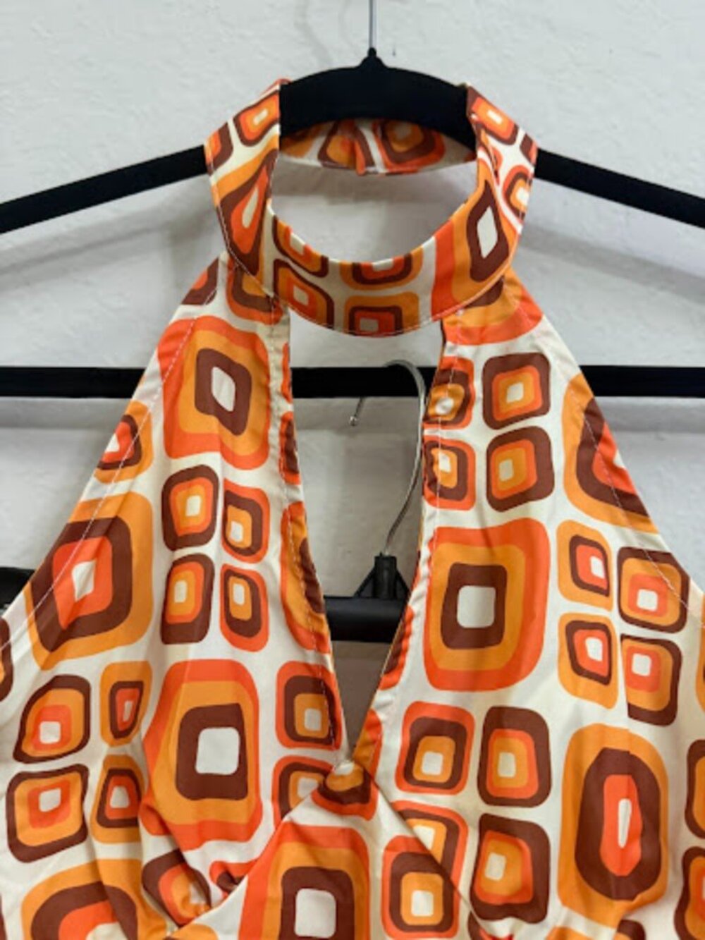 Retro Stage Orange 1970s Geometric Halter Jumpsuit NWT Medium - Picture 2 of 5